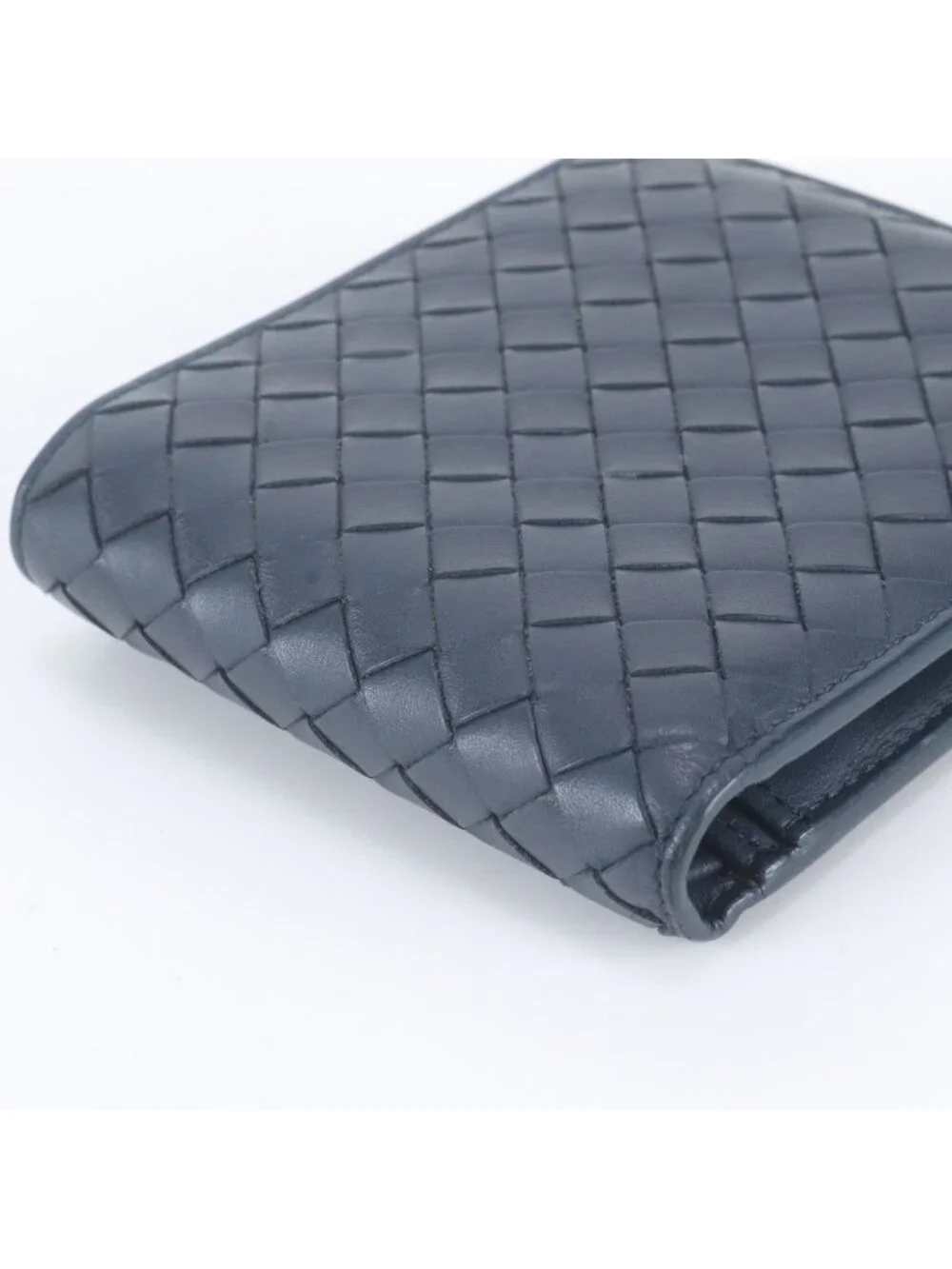 Bottega Veneta Intrecciato Braided Leather Bifold Wallet Navy